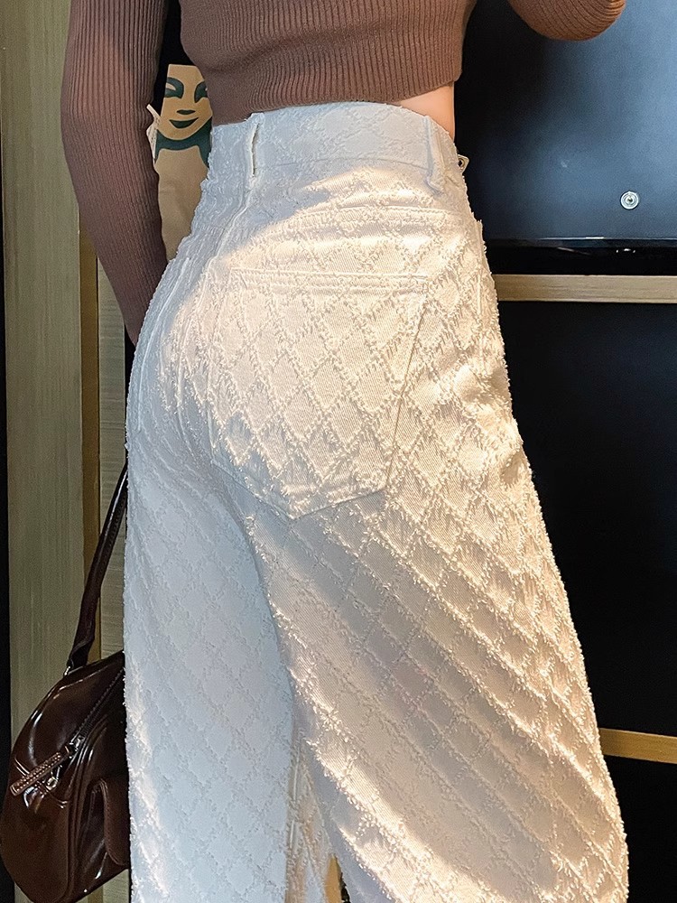 White Jeans Women's Narrow Straight Long Pants Spring Woven Wide Leg Pants High Waist Loose Casual Pants