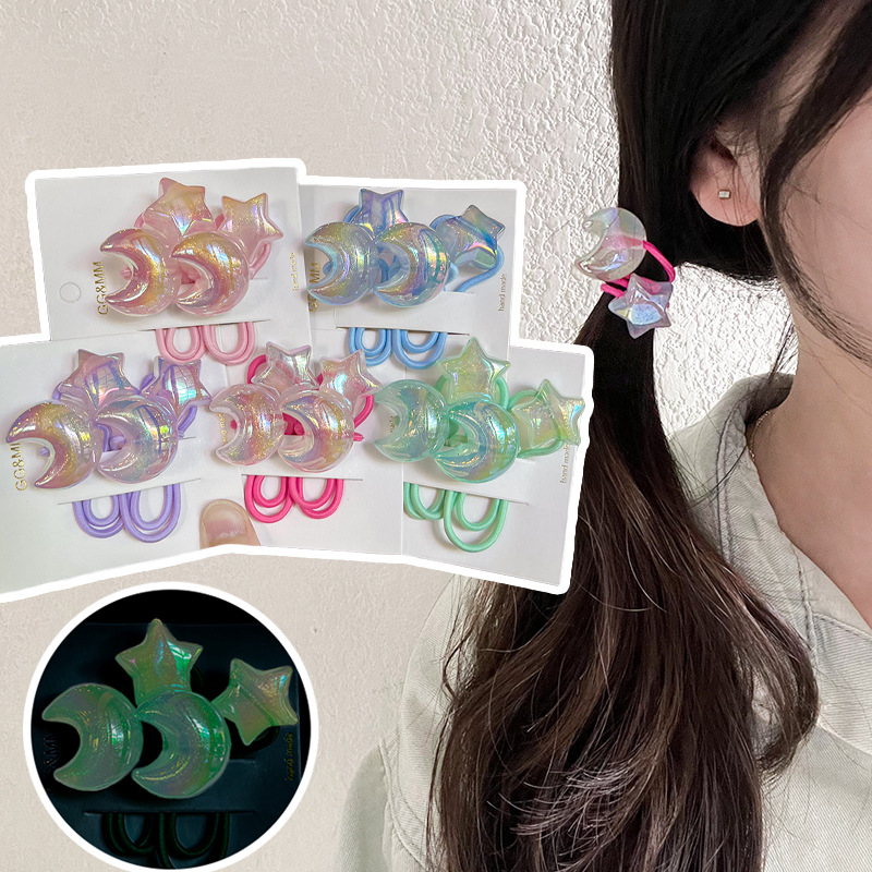 K-Style of the New Leaf Light Headband Moon Hair Band Colorfulful Star Girl Cute Hair Rope High Ponytail Kidsren's Hair Accessories