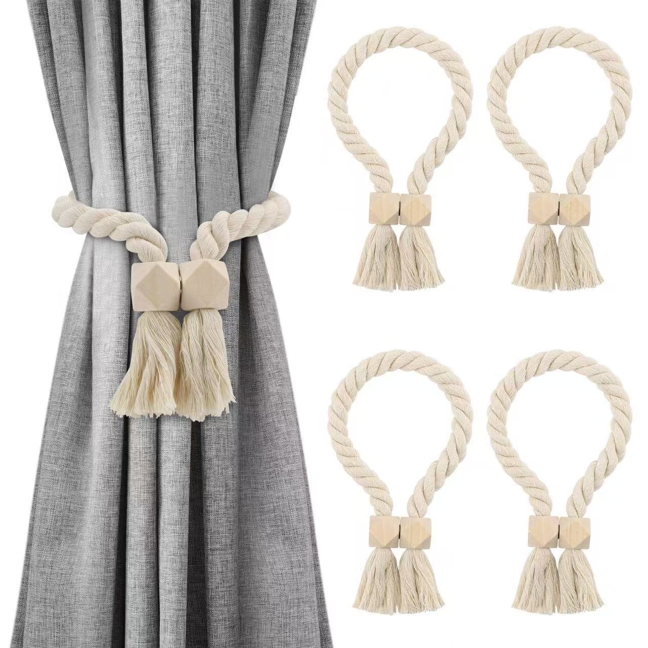 Log Wind Magnetic Curtain Buckle Belt Simple Light Luxury Tassel Hanging Ornaments Gauze Curtain Tucking Strap with Cotton and Linen Strap