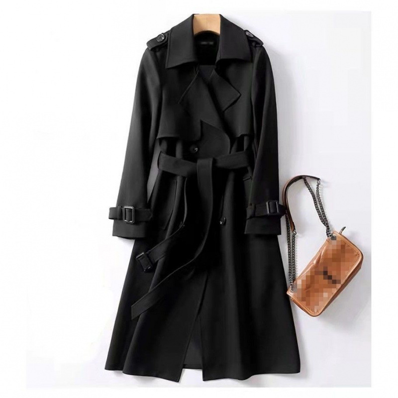 Picture of Black Trenchcoat Women's Mid-length 2024 Spring and Autumn New Korean Style Petite Popular British Style Coat Over-the-knee Coat