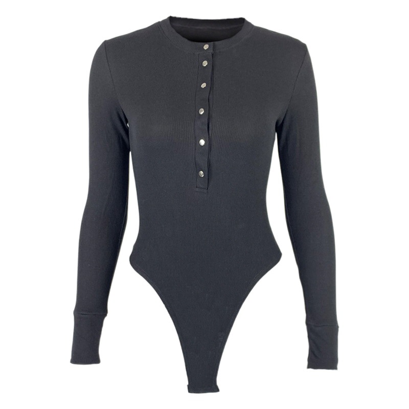 Spring 2025 New Cross-border Women's Clothing Amazon European and American Sexy Base Cotton Top Rib Long Sleeve Romper Women