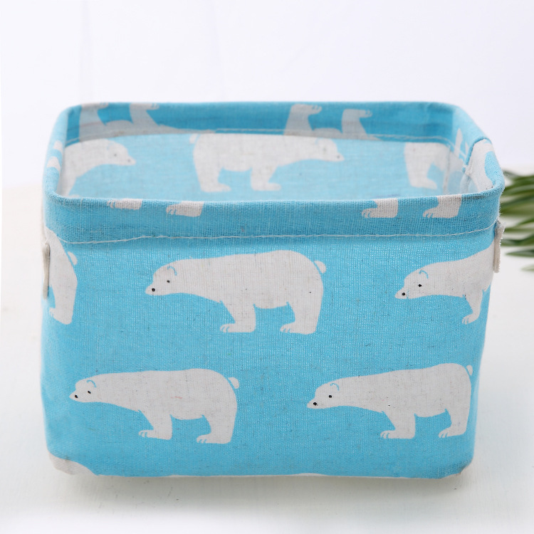 Picture of Fabric with Satchel Printed Cotton and Linen Storage Basket Desktop Miscellaneous Storage Box Cabinet Small Clothing Fabric Storage Basket
