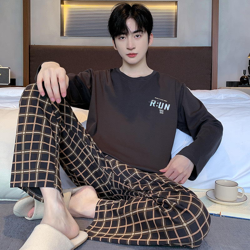 Picture of Men's Pajamas Long Sleeve Pants Spring and Autumn Thin Dad Large Size Casual Home Wear Factory Foreign Trade Cross-border Explosions