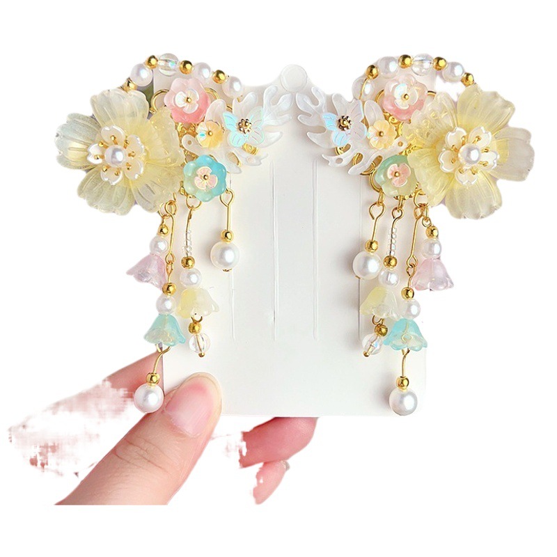 Children's Hanfu Headwear Girl's Antique Tassel Hairpin Girl's Super Fairy Hairpin Accessories Baby's Ancient Costume Step-by-Step Hair Accessories