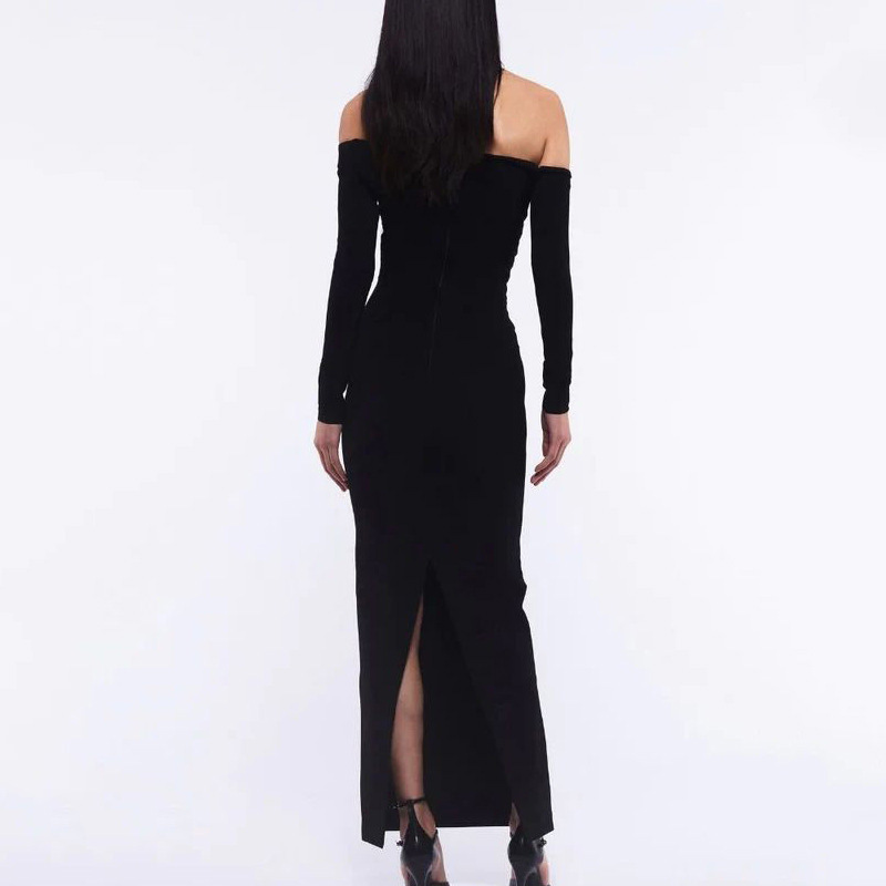 Picture of Cross-border Sexy Strapless Banquet Evening Dress Long Dress Slim-fit Backless Fashionable Short-sleeved Decorative Flower dress