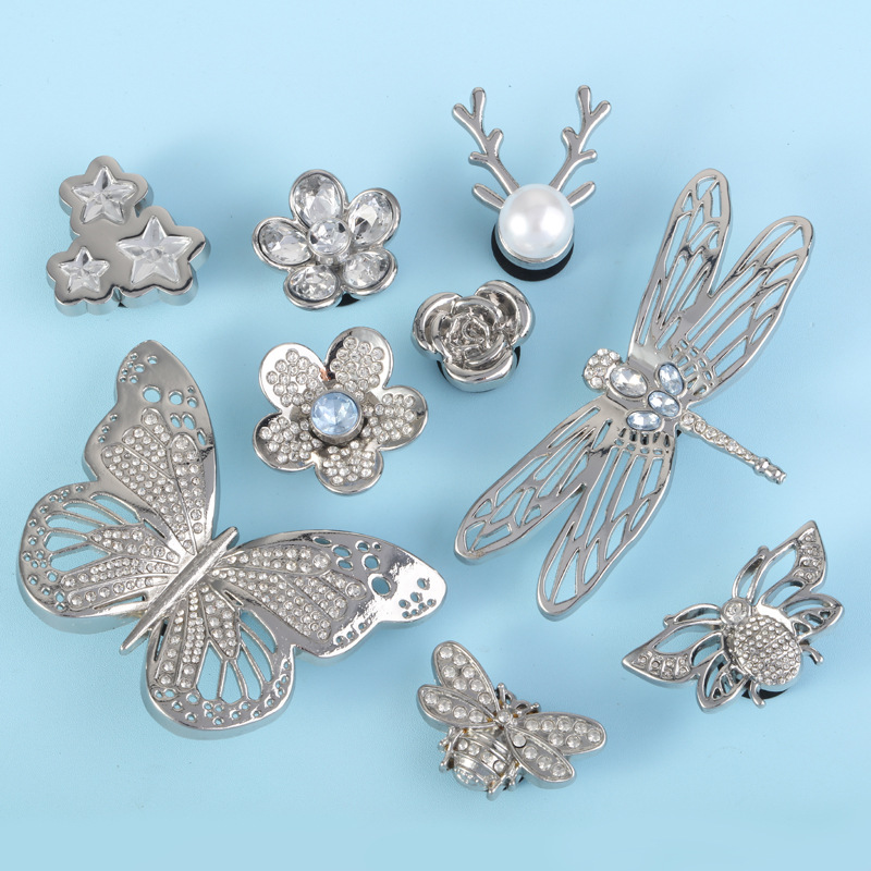 25 Cross-border E-commerce Hole Shoes Accessories Metal Rhinestone Pearl Shoes Flower Dragonfly Butterfly Shoes Decorative Pearl Shoe Buckle