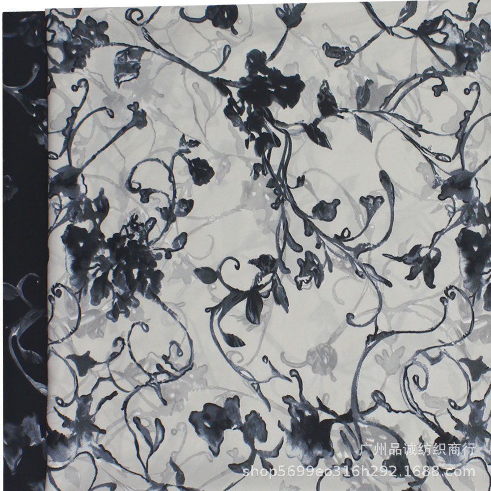 Plain Satin Printed Gradient Ink Floral Chiffon Fabric for Spring and Summer Women's Shirts, Dresses, and Mosquito-Proof Pants