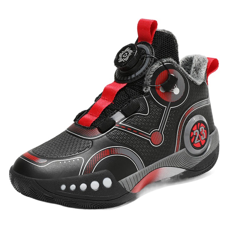 Winter leather surface fleece-lined cotton basketball shoes student youth rotating buckle sneaker Jinjiang shoes one-piece delivery