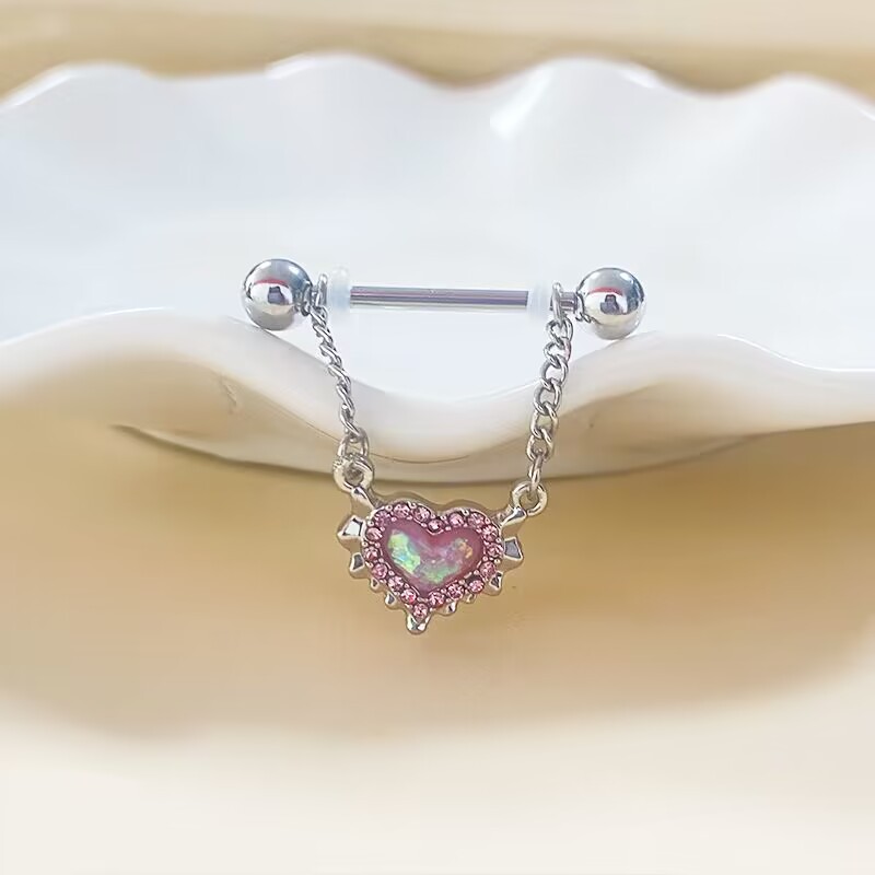 Picture of Gaibei European and American cross-border heart-shaped navel ring Opal navel ring nose clip ear studs body piercing jewelry
