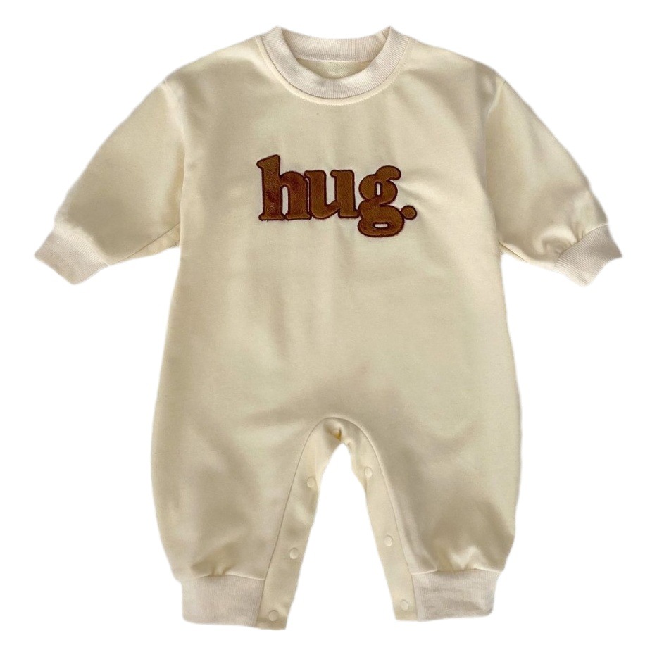 2025 Spring and Autumn Korean-style Baby Jumpsuit New Simple Letter Embroidered Long-sleeved Wrappers Children's Outer-Wearing Climbing Clothes