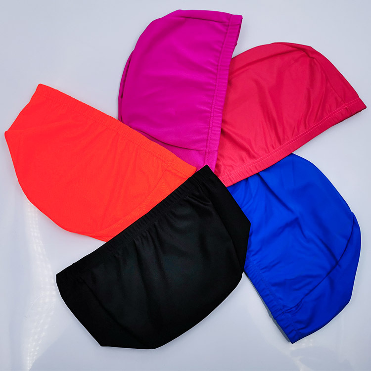 Summer swimming cap Polyester Nylon lycra fabric ear protection hair care unisex solid color hot spring swimming cap adult