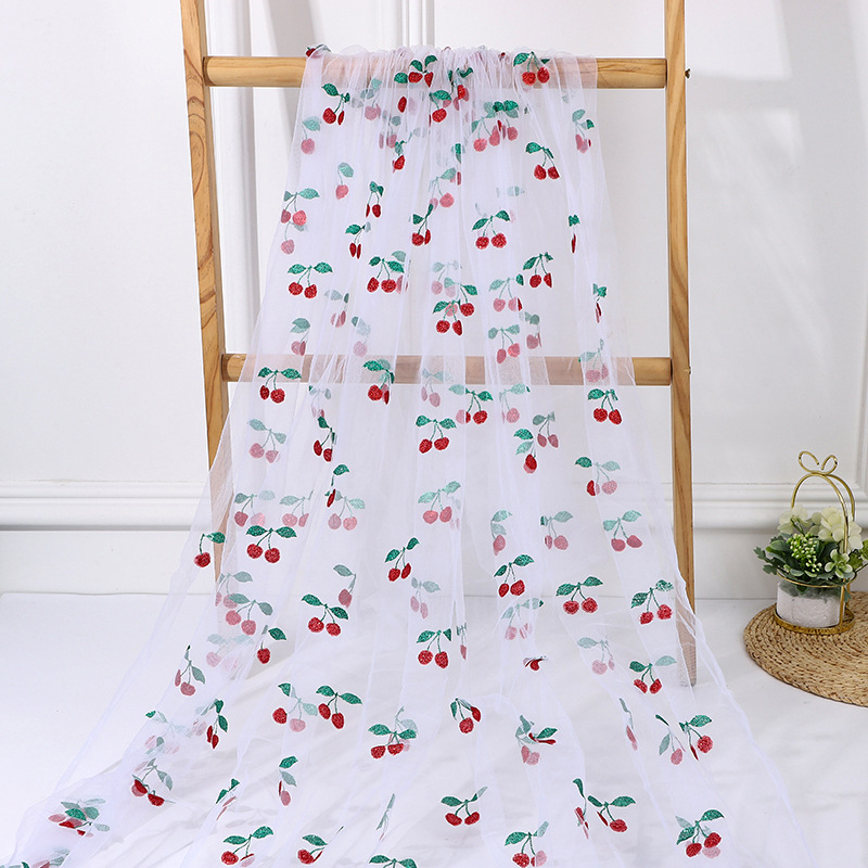 Small Fresh Cherry Printed Gold Mesh Fabric Children's Wear Doll Skirt Performance Clothing Scene Layout Background Cloth Clothing Accessories