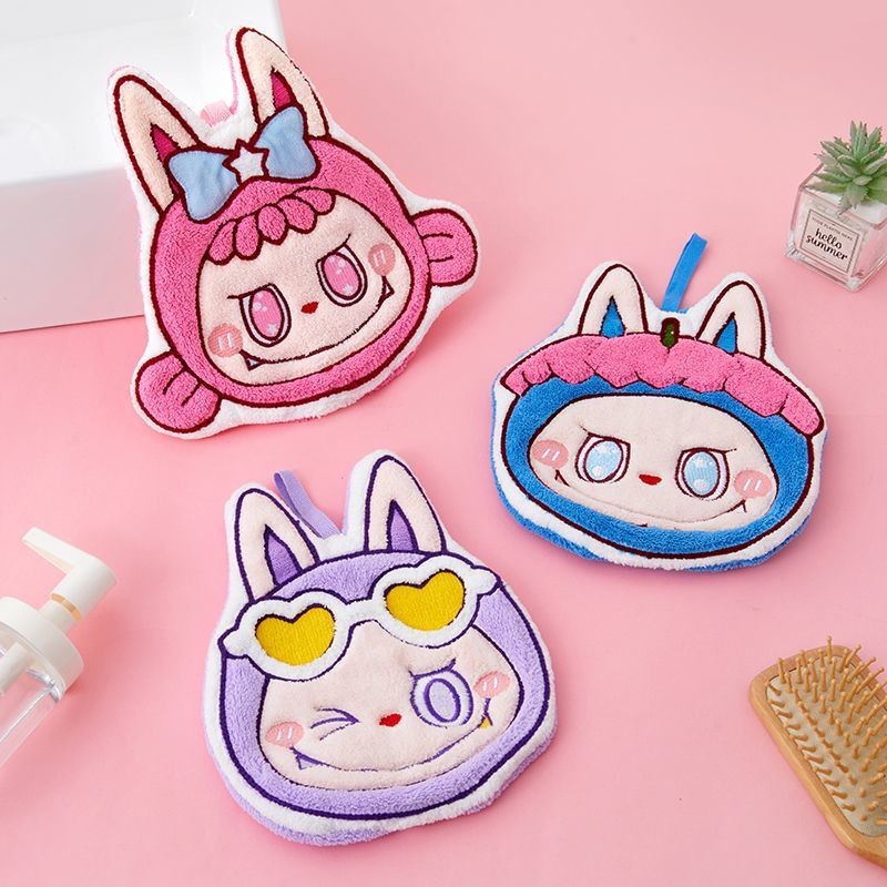 Picture of New Labubu Hand Towel Kitchen Bathroom Cute Hanging Hand Towel Thickeneded Water-Absorbent Cute Kidsren's Handkerchief