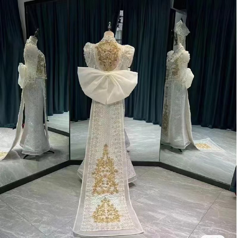Picture of Regal Thousand Jin Fairy Diamond Beads Hand Embroidered 23 Years New Silver Xiuhe Suit Chinese Bride Toast to Marry High Grade