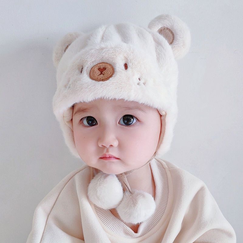 Baby hat autumn and winter baby boy hat female cute super cute plush earmuffs bear baby hat Korean