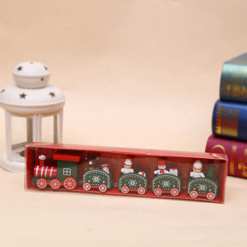 Picture of Strict selection of Christmas decorations Christmas wooden train children's kindergarten Christmas gift window ornaments