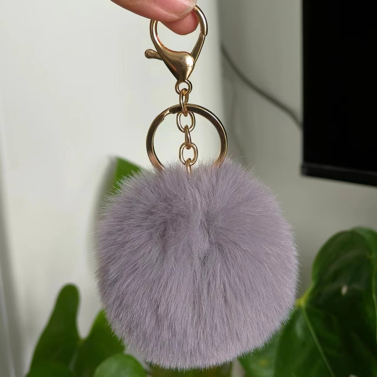 Picture of Spot 8cm imitation rex rabbit fur ball key chain net red fur ball doll bag pendant gift schoolbag girl heart