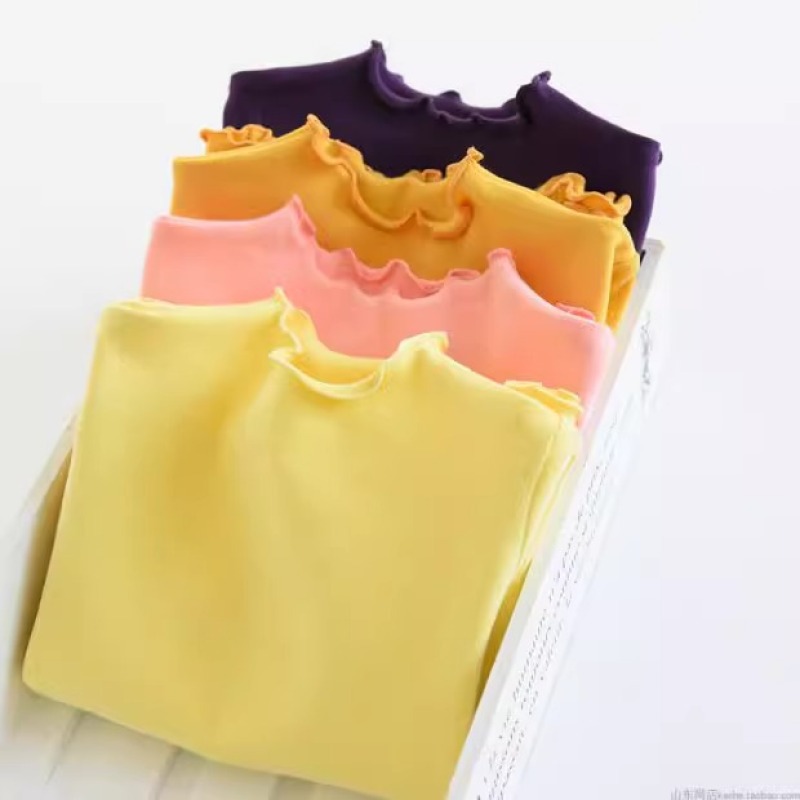 Pure Cotton Bottoming Shirt, Girls' Long-Sleeved T-Shirt, Kidsren's Slim Stretch Top, Lace Collar, Spring Style