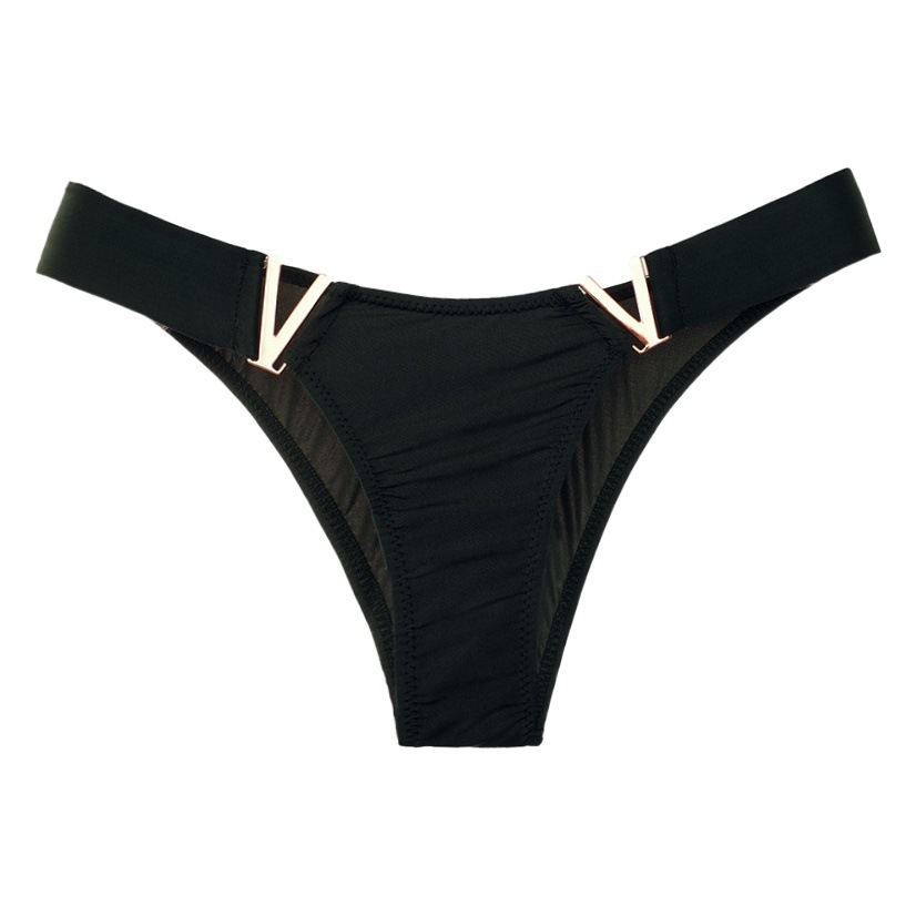 European and American sexy metal V-letter fashion bikini personality ice silk hip sexy sports fitness T ladies underwear