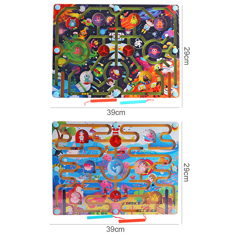 Picture of Wooden balls children's wooden magnetic pen walking bead maze space ocean ring track educational toys wholesale
