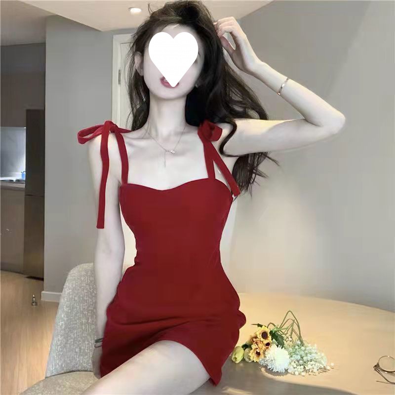 Suspender Dress Women's French Waist Goddess Red Short Skirt Early Autumn New Skirt Tight Fairy A-Line Skirt
