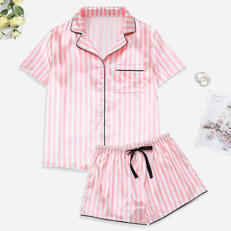 High quality satin stretch Ice Silk comfortable homewear short sleeve shorts pajamas Amazon hot sale delivery in stock