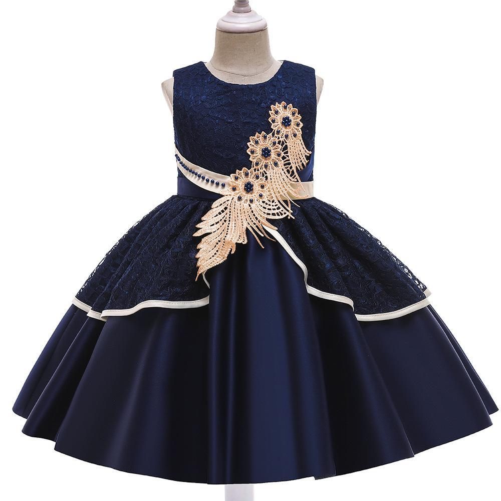 Picture of 2024 new cross-border children's dress lace embroidered bow applique costume princess dress manufacturers supply