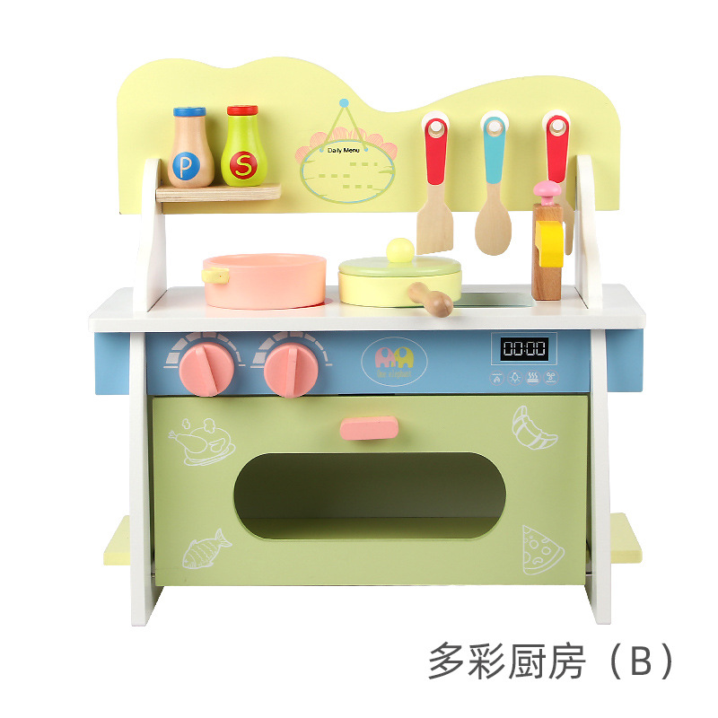 Picture of Wooden colorful disassembly gas stove puzzle simulation baby kitchen kitchenware children play house toys colorful kitchen