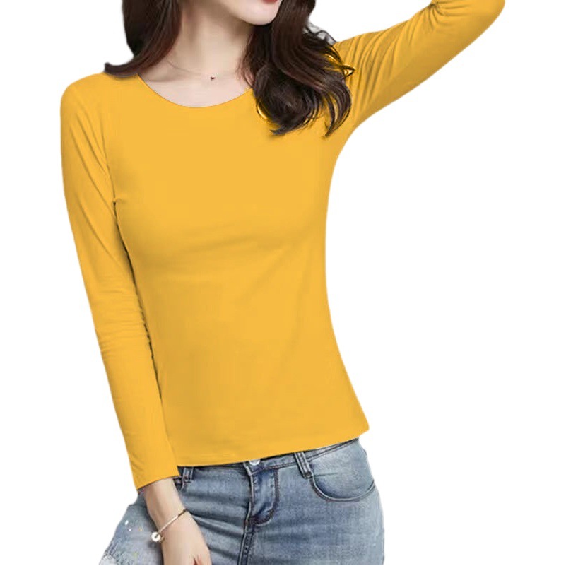 Bottoming Shirt for Women, Spring & Fall Korean Style Slim Long-Sleeved T-Shirt with Autumn Coat, Versatile Large Size Pure Color Top, Round Neck for Women