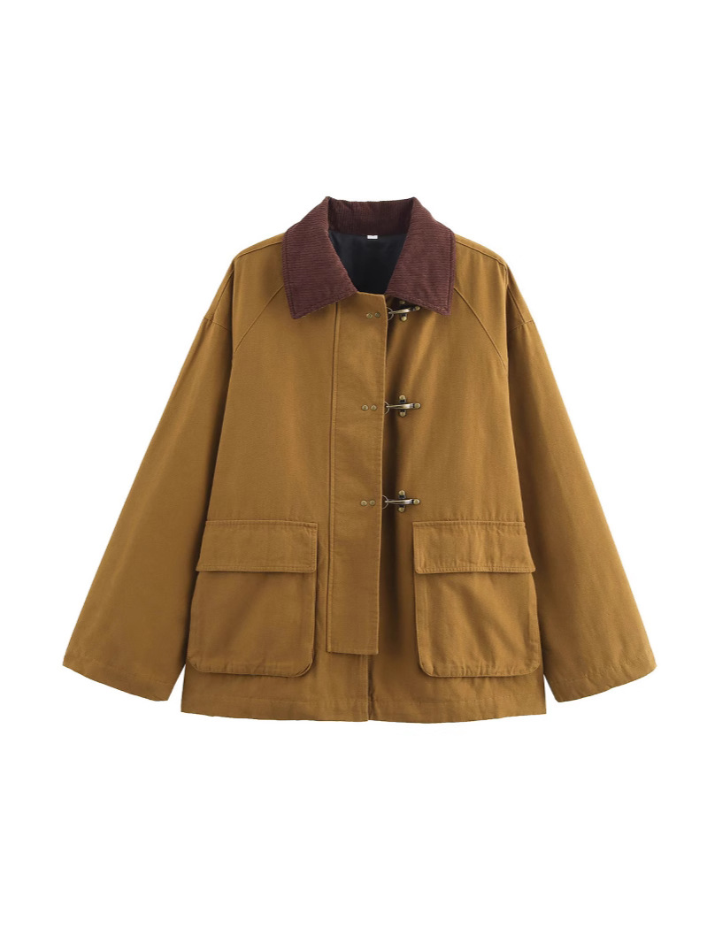 2024 European and American Cross-border Women's Coat Jacket Spring and Autumn Vintage Lapel Airplane Buckle All-match Hot-selling Loose Jacket