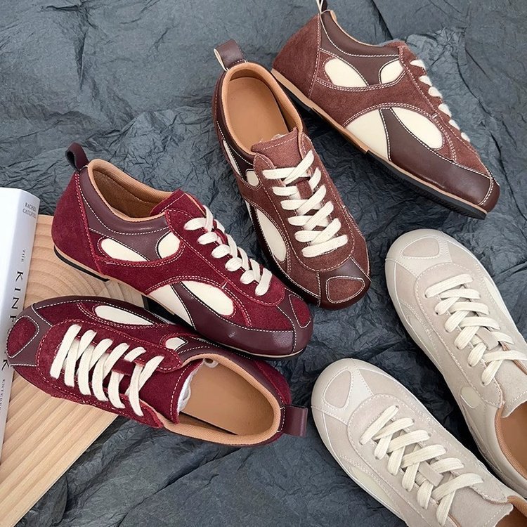 Autumn 2024 New Genuine Leather Niche Design Retro Color Matching Wine Red German Training Forrest Gump Shoes All-match Sports Casual Shoes