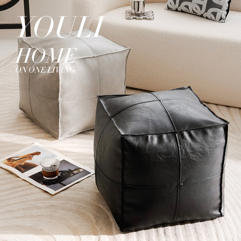 American-style Moroccan Pier Futon Shoe Changing Stool Leather Square Pier Lazy Chair Living Room Outdoor Tatami Pier Brown Leather