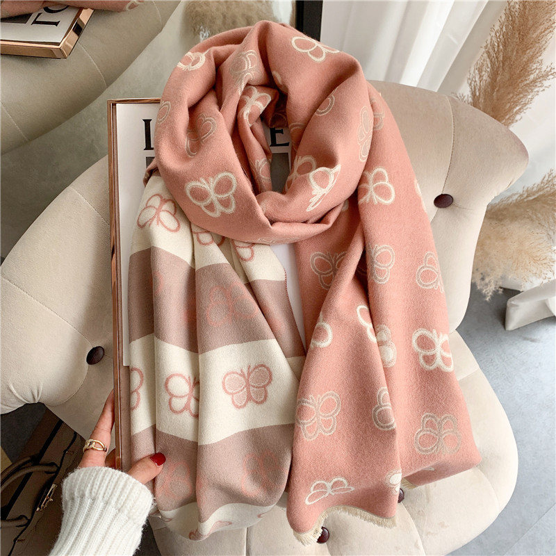 Scarf Women's Autumn and Winter Pink Girl Student Scarf Office Air-conditioned Room Double-sided Warm Shawl Dual-purpose Outer Wear