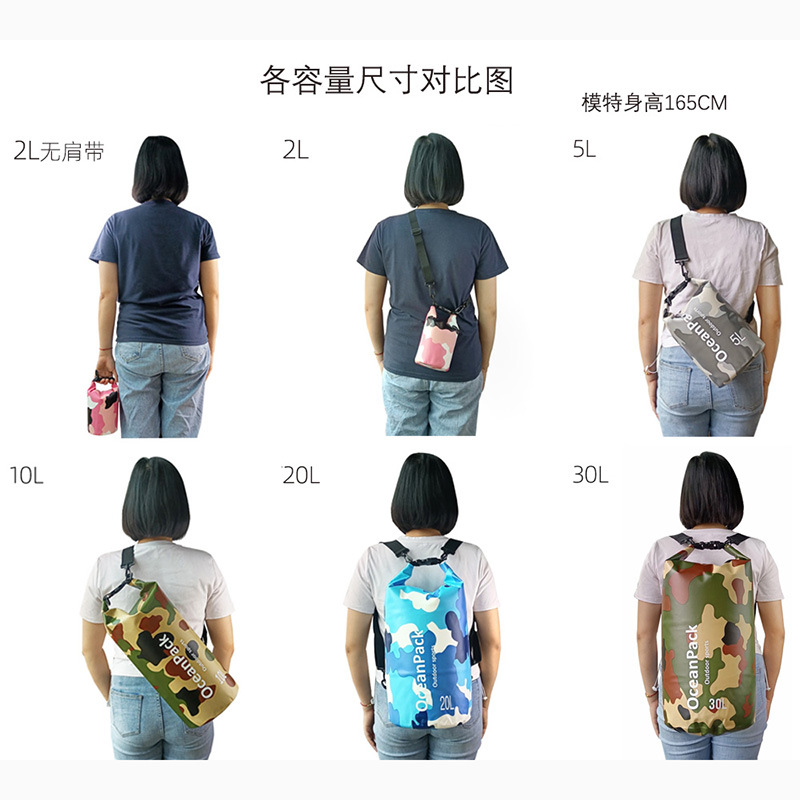 Picture of Cross-border children's swimming bag leisure camping waterproof bag drifting beach bag dry bag camouflage PVC waterproof bucket bag
