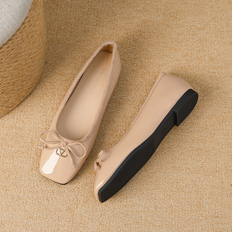 Picture of W712-15 Women's Single Shoes, Spring 2025 New Square Toe Shallow Loafers, Gentle Style Bow Ballet Shoes for Women