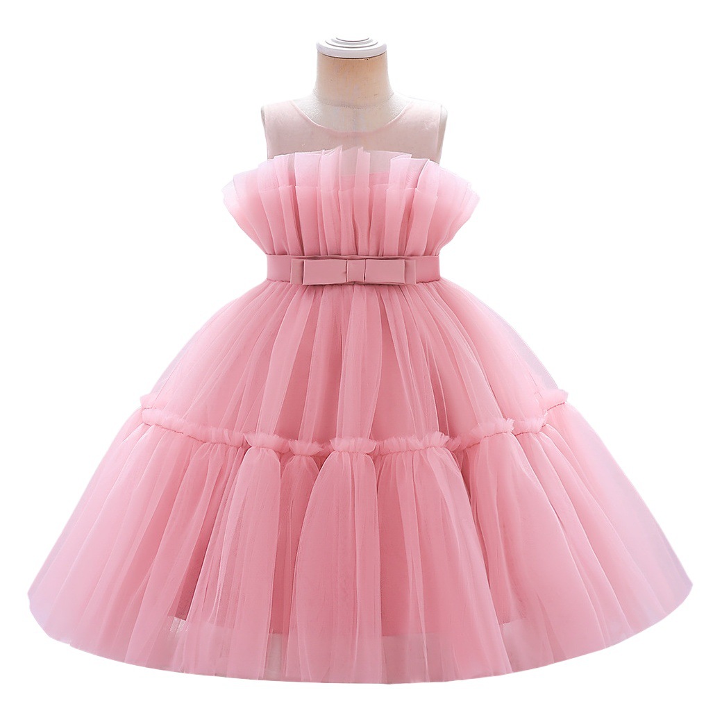 2025 European and American Cross-Border Amazon Kidsren's Dress Princess Dress Girls Mesh Tube Top Birthday Party Performance Clothing