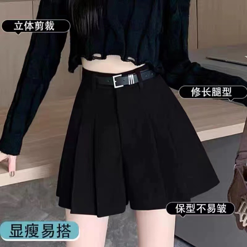 Picture of khaki Corduroy Shorts Women's Autumn and Winter High Waist Outer Wear European Pant Skirt Casual Maillard A- Line Pleated Skirt Pants