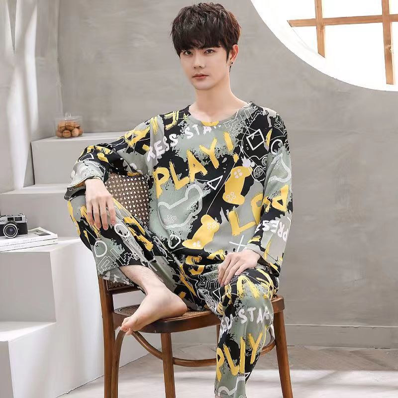 Picture of Men's Pajamas Long Sleeve Pants Spring and Autumn Thin Dad Large Size Casual Home Wear Factory Foreign Trade Cross-border Explosions
