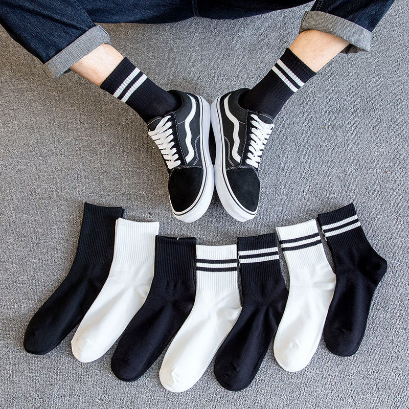 Picture of Socks women's mid-calf length socks men's deodorant cotton couple socks student stockings ins trendy long black white spring and autumn cotton socks