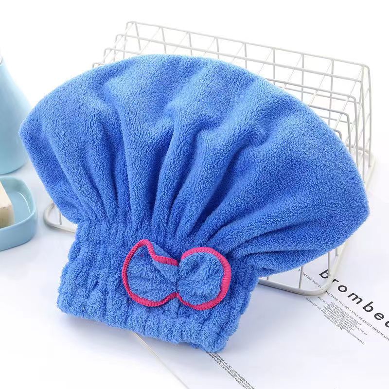 Picture of Coral Velvet Dry Hair Cap with Bow for Women, Thickeneded Shampoo Bag, Absorbent Princess Hat, Hair Factory Wholesale, Fast Water Absorption