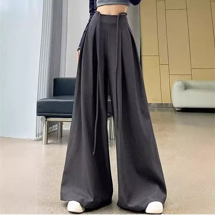 Korean-style suit wide-leg pants women's spring 2024 new design high waist drape relaxed-fit casual floor-mopping pants trendy