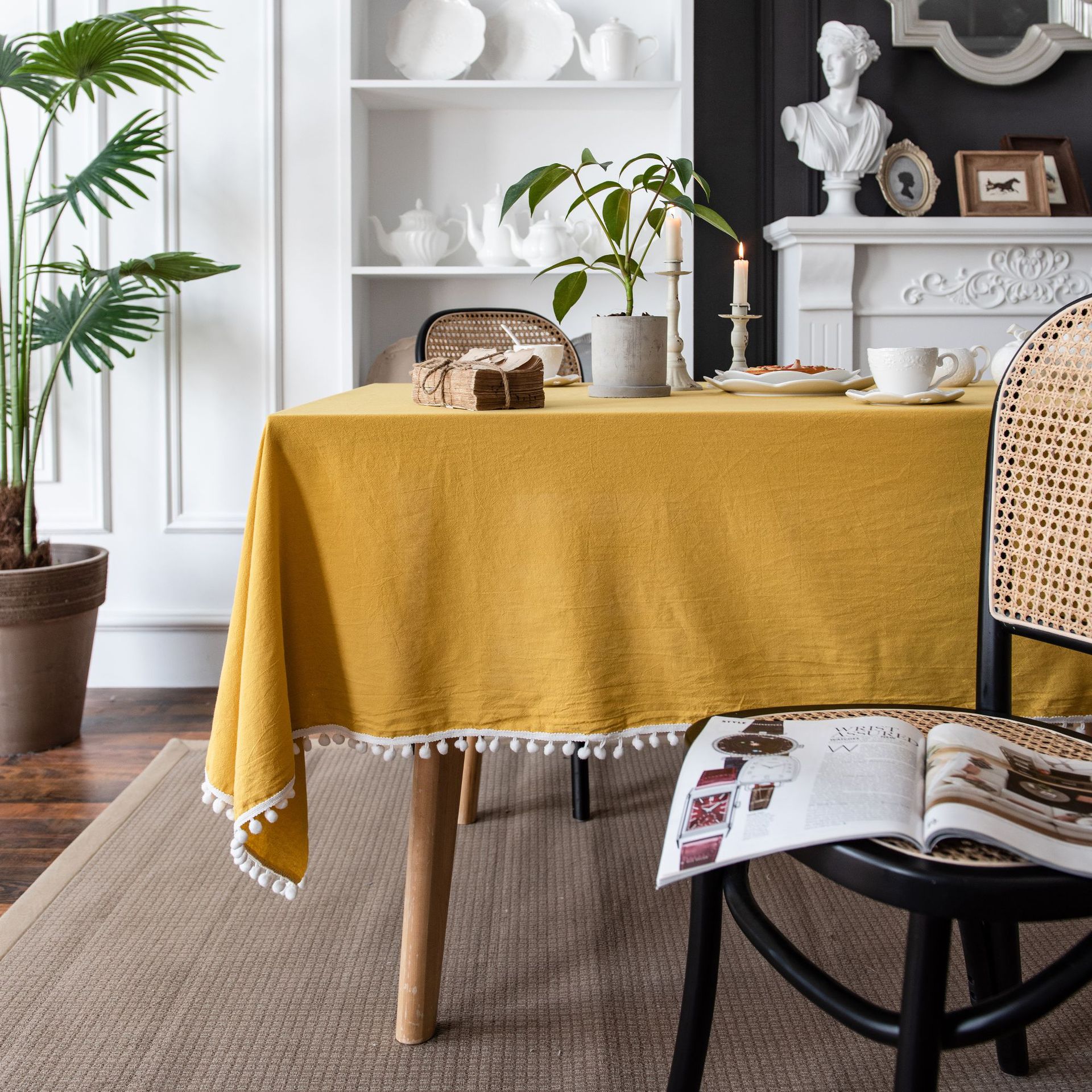 Picture of Imanki Rhyme Solid Color Tablecloth Ins Style Orange Dining Tablecloth Plain Dining Tablecloth Holiday Decoration Household Rectangular