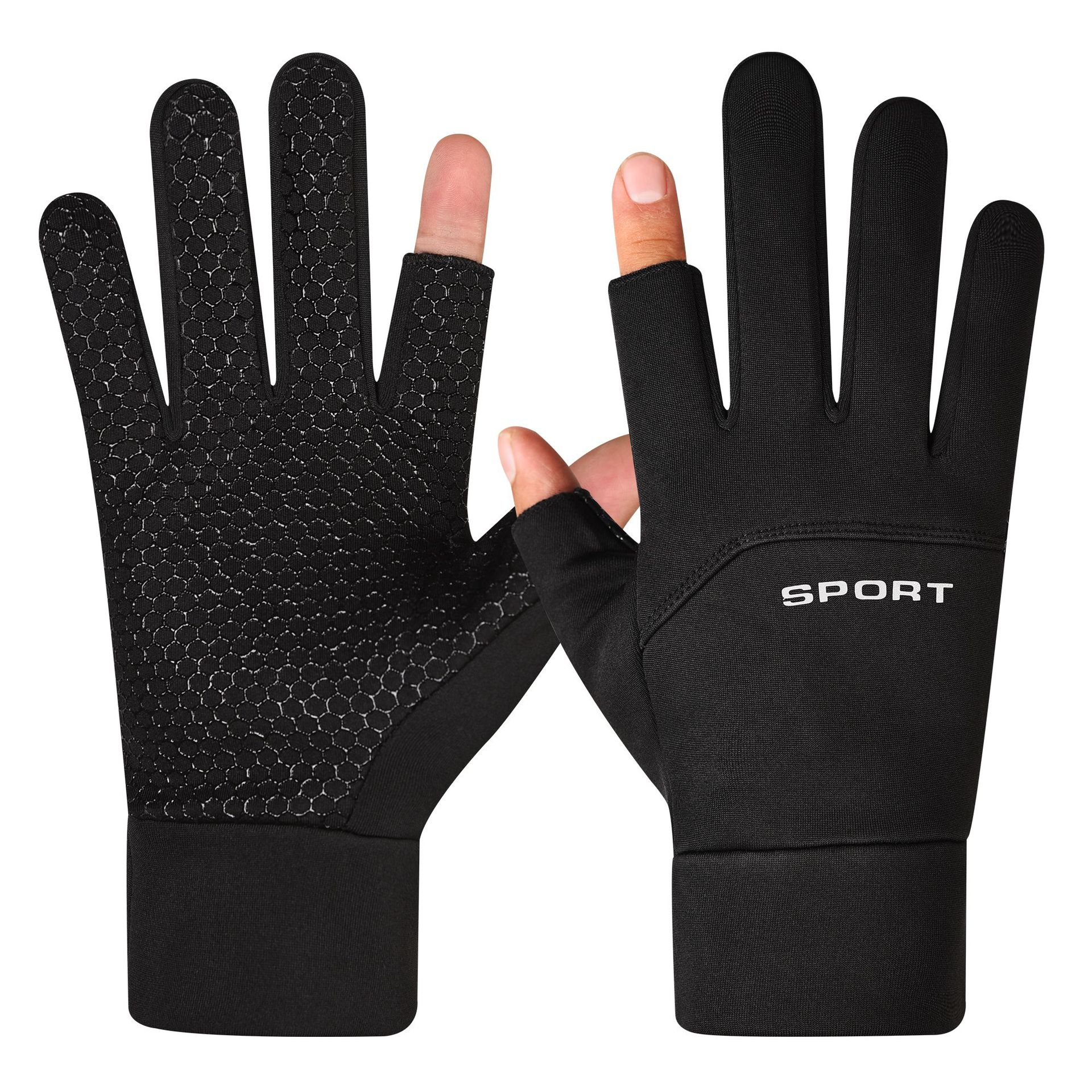 Picture of Winter Cycling Gloves for Men and Women with Exposed Fingers and Velvet to Heattech and Waterproof for Electric Vehicles, Fishing, Takeaway Riders with Leaking Two Fingers and Full Fingers