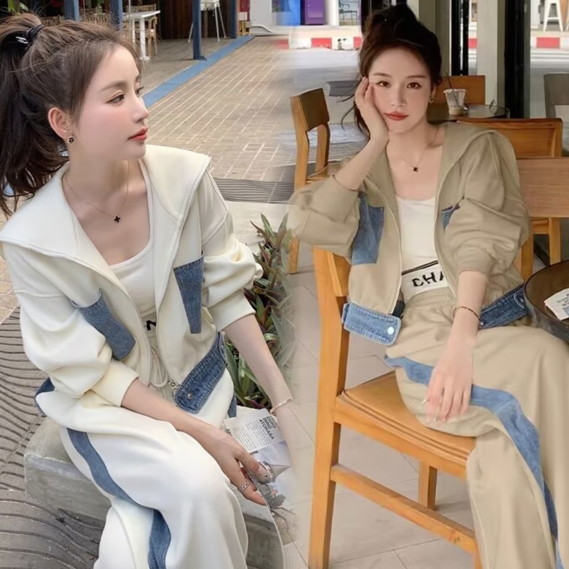 Popular] Internet celebrity sports casual suit women's fashion age-reducing Western style popular street sweatshirt wide leg pants two-piece set