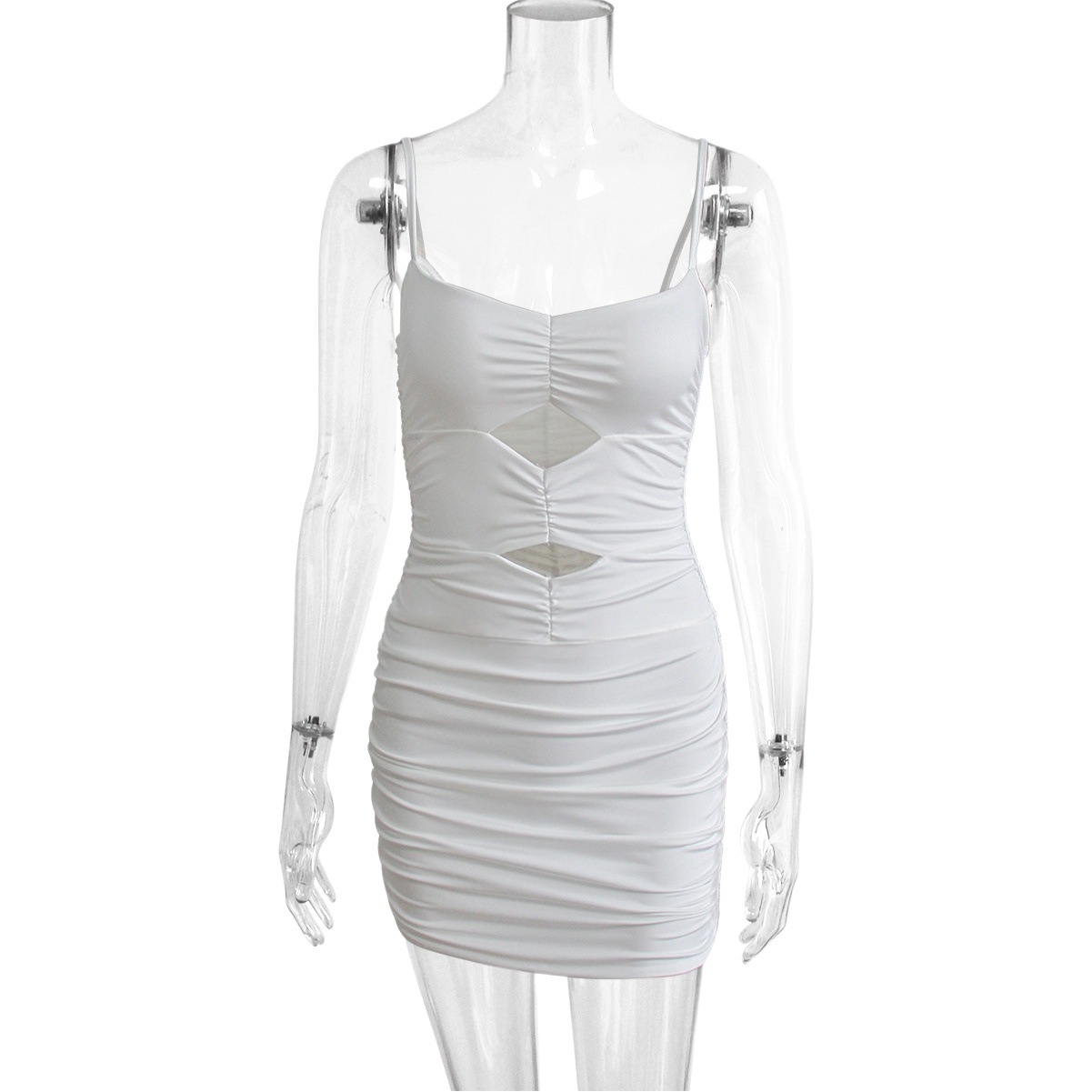 European and American Sexy Short-Sleeved Cut Out Pleated Suspender Dress 2024 Amazon Summer New Style Hip-Covering Slim Fit Women