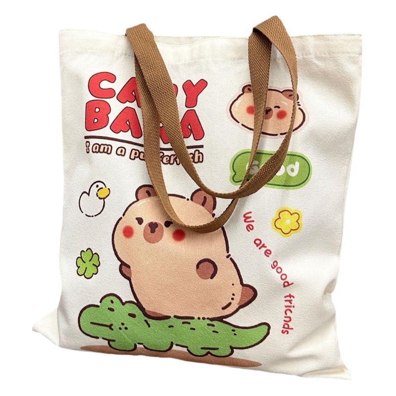 Cute Capybara Capibala Canvas Bag Women's Large Capacity Student Tillery Bag Stationery Storage Bag Portable Shoulder Bag