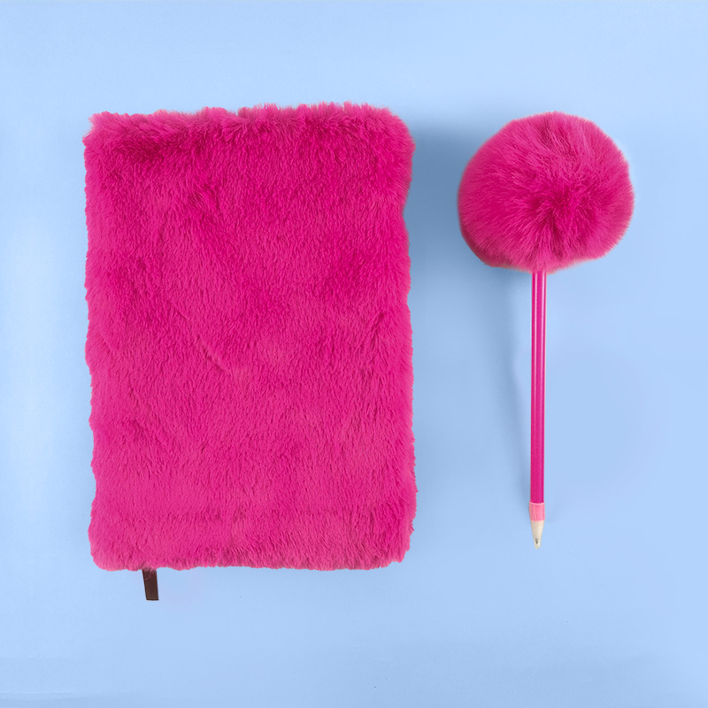 Picture of Cross-Border Simple Plush Notebook Plus Pen Prize Gift Furry Cover Diary Note Set Notebook