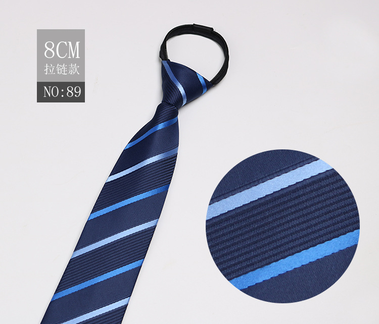 Picture of Factory Black Men's Tie Striped Blue Business Tie Lazy People Knot Free Zipper Tie in stock Wholesale