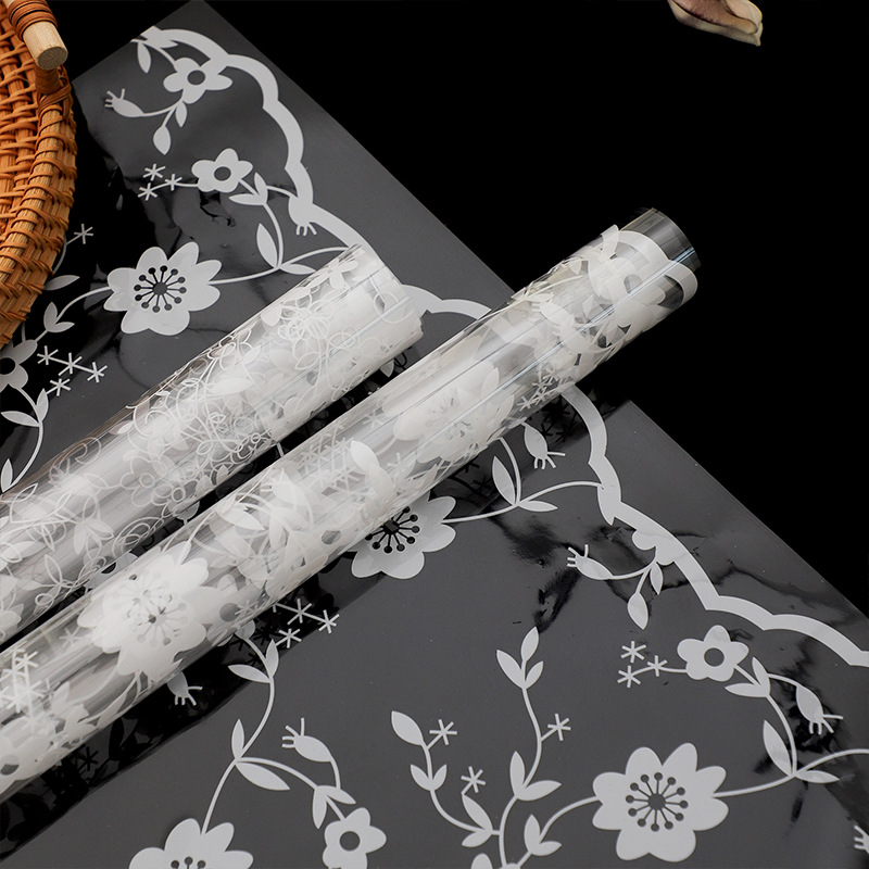 Floral Love High-End Lace Edge Glass Wrapping Paper Internet-Famous Waterproof Flower Wrapping Paper Transparent Floral Art Materials