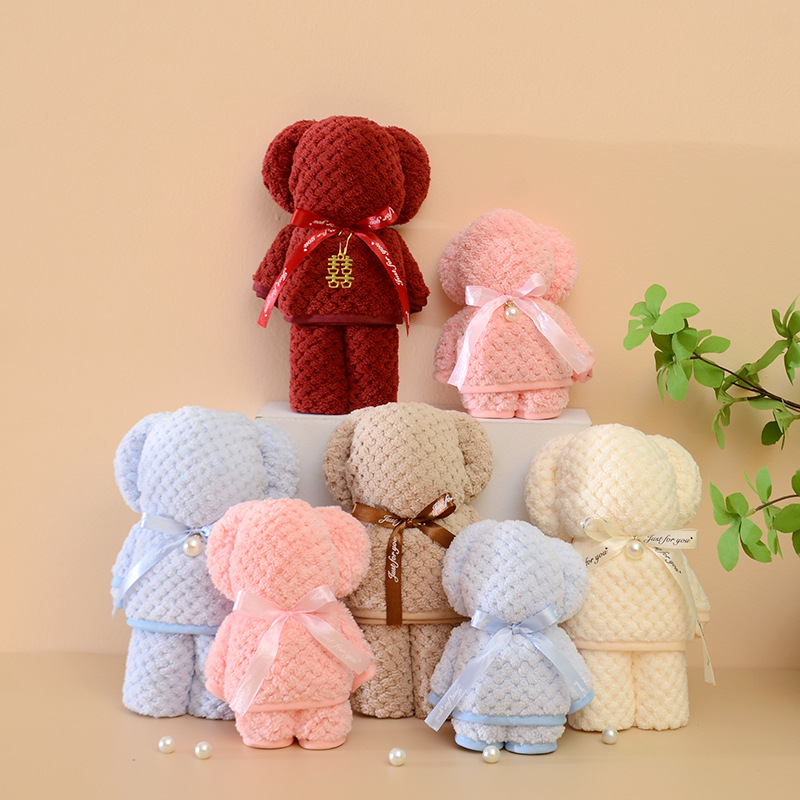 Bear towel with hand gift small gift kindergarten gift opening wedding gift shape towel making embroidered logo